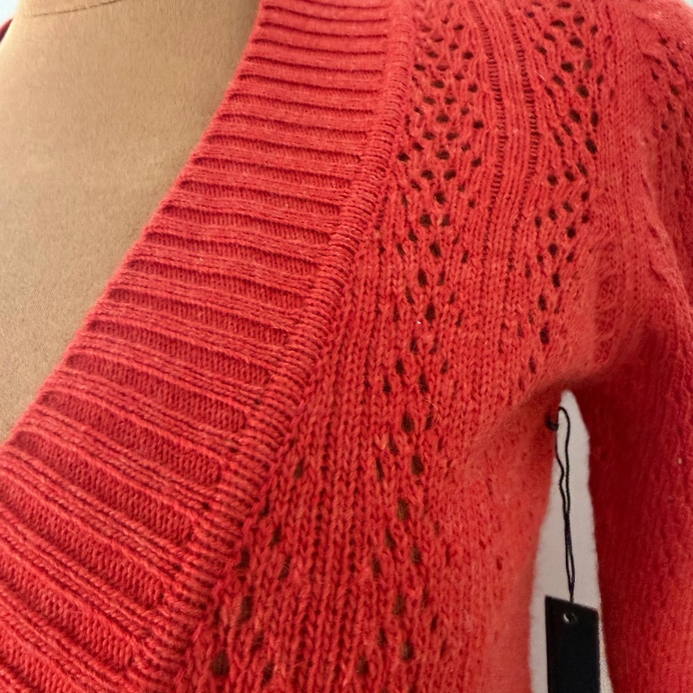 BCBG Max Azaria Burnt Orange Deep V Neck Sweater Tunic Wool Angora Large NWT - Picture 5 of 9